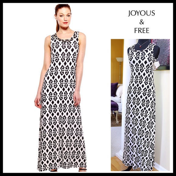 Joyous & Free Dresses & Skirts - BLACK WHITE BOHO PRINT SUN TANK MAXI DRESS